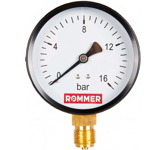Манометр ROMMER радиальный rim-0010-101615 корпус dn 100 мм 1/2" , 0...16 бар, кл.2.5 RG00929SFN5F7O 1