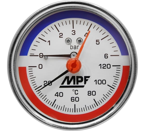 Термоманометр аксиальный MPF 6 Бар, 120 гр., 1/2" нар. резьба ИС.161748 1
