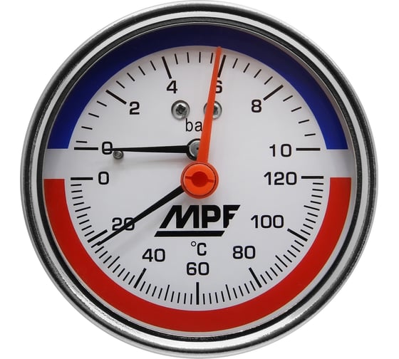 Термоманометр аксиальный MPF 10 Бар, темп. 120 гр., 1/2" нар. резьба ИС.161750 1