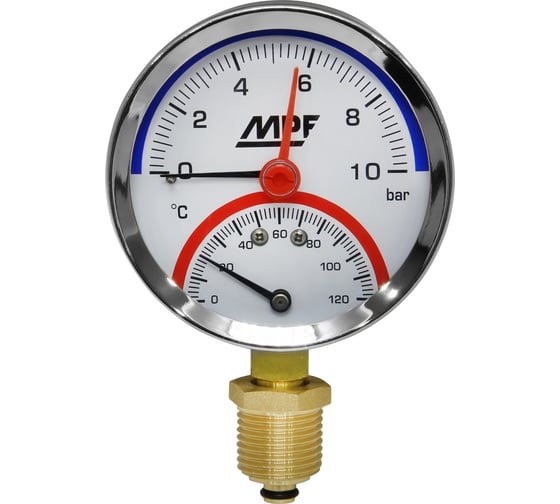 Термоманометр радиальный MPF 10 Бар, 120 гр., 1/2" нар. резьба ИС.161751 1