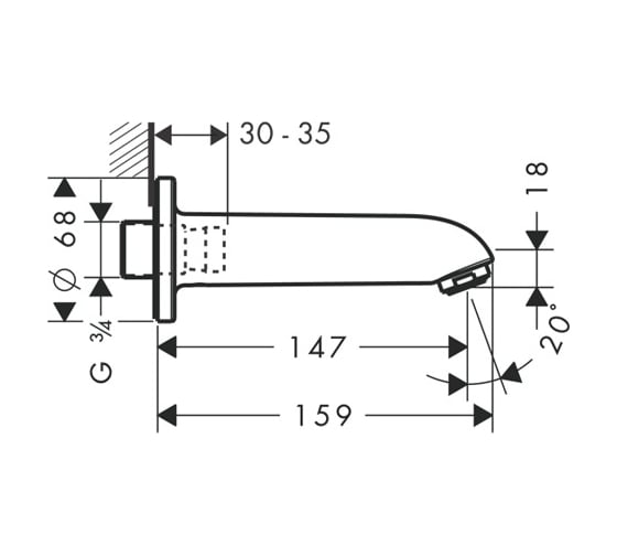 Излив для ванны HANSGROHE 13414000 E/S 147 мм 00000007283