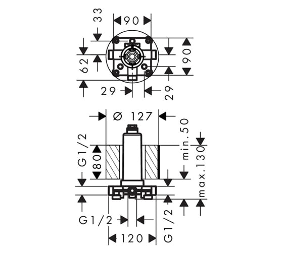 Скрытая часть HANSGROHE 24010180 Rainmaker Select 460 с потолочным подсоединением 00000044906