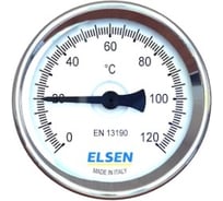 Биметаллический термометр ELSEN Ø-80, 1/2", В, осевой, шток-40 мм, D штока 9 мм 36563117