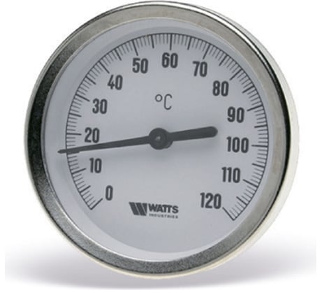 Термометр Watts биметаллический F+R801 OR 100mm 0-120C, гильза 75мм ст. PT50507010 10006071