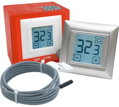 Электронный сенсорный непрограммируемый терморегулятор для систем нагрева SPYHEAT ( +15с- +45с) SDF-419B (серебро)