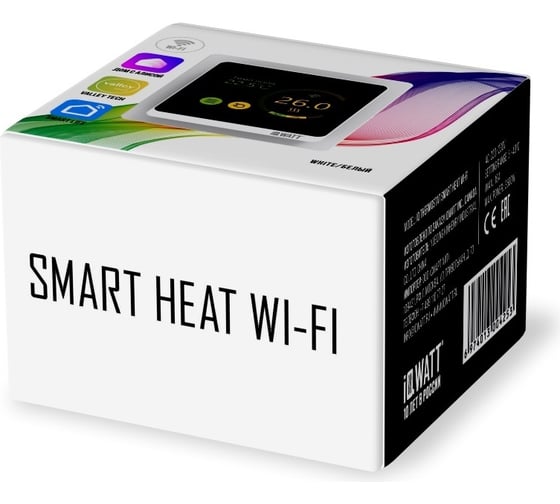 Программируемый терморегулятор с цветным сенсорным tft дисплеем smart heat wi-fi и голосовым управлением алиса (белый) IQWATT 400110