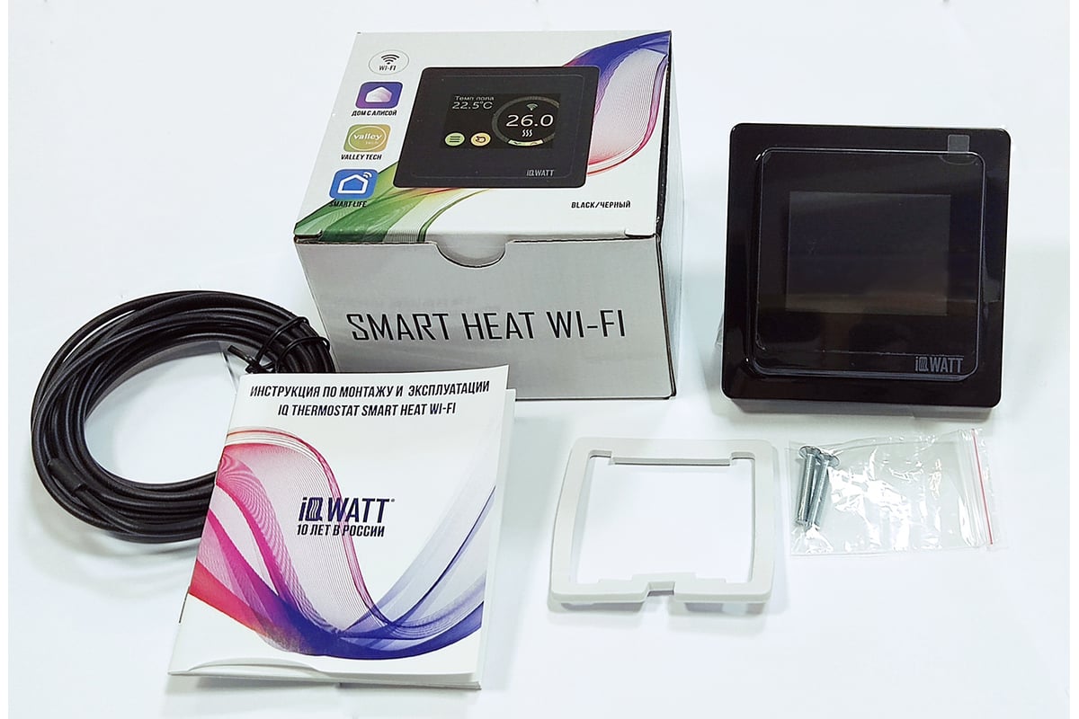 Программируемый терморегулятор с цветным сенсорным tft дисплеем smart heat  wi-fi и голосовым управлением алиса (черный) IQWATT 400111 - выгодная цена,  отзывы, характеристики, фото - купить в Москве и РФ