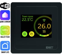 Программируемый терморегулятор с цветным сенсорным tft дисплеем smart heat wi-fi и голосовым управлением алиса (черный) IQWATT 400111