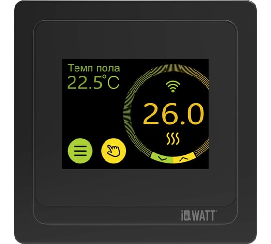 Программируемый терморегулятор с цветным сенсорным tft дисплеем smart heat wi-fi и голосовым управлением алиса (черный) IQWATT 400111