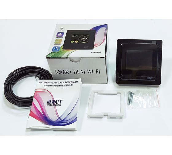 Программируемый терморегулятор с цветным сенсорным tft дисплеем smart heat wi-fi и голосовым управлением алиса (черный) IQWATT 400111