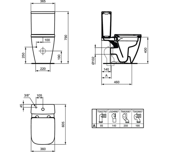Бачок для унитаза Ideal Standard T473501 i.life S нижняя подводка, 4,5/3 л 00077500