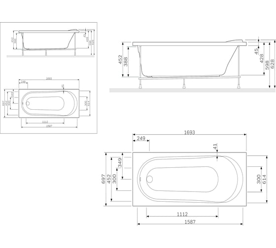 Фронтальная панель AM.PM для ванн Joy/Spirit, 170 см, универсальная W85A-170-070W-P