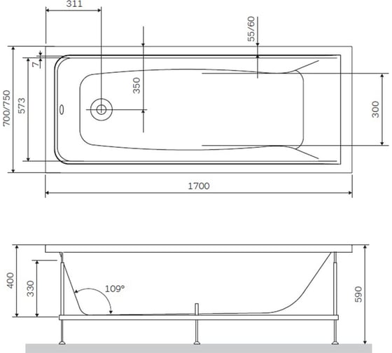Каркас AM.PM Gem в комплекте с монтажным набором 170х70 см W90A-170-070W-R
