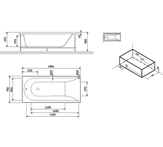 Фронтальная панель для ванны AM.PM Spirit 170х75 см W72A-170-075W-P2