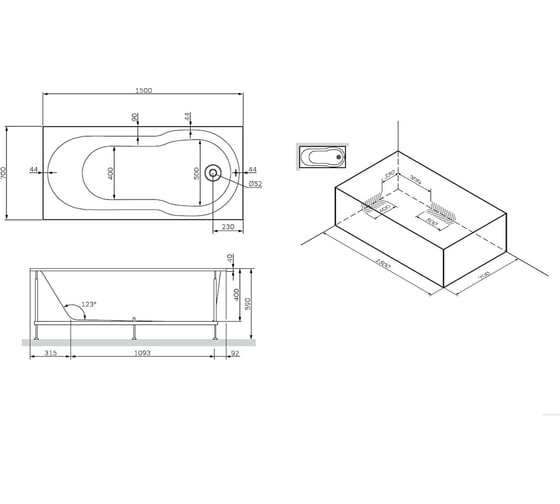 Каркас AM.PM X-Joy в комплекте с монтажным набором 150х70 см W88A-150-070W-R
