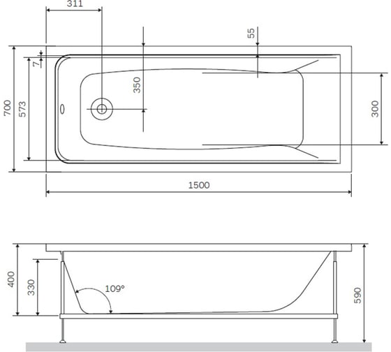 Каркас AM.PM в комплекте с монтажным набором 150х70 см, Gem W90A-150-070W-R
