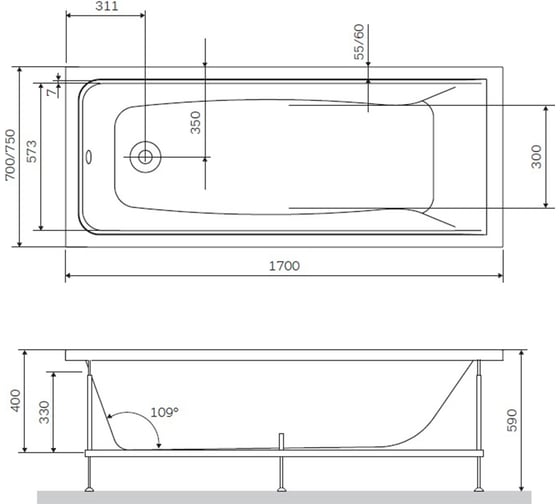 Каркас AM.PM Gem в комплекте с монтажным набором 170х75 см W90A-170-075W-R