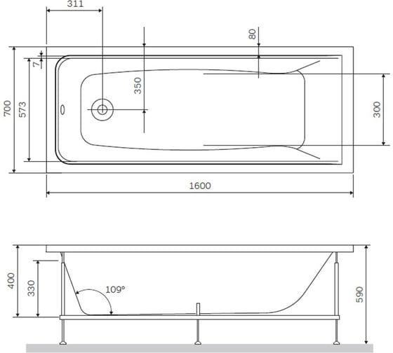 Каркас AM.PM Gem в комплекте с монтажным набором 160х70 см W90A-160-070W-R