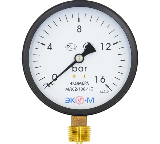 Манометр экомера ЭКО-М мд02-100мм, 0..16бар, g1/2, МД02-100-G-16 1