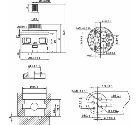 Картридж-дивертор для смесителя AV Engineering D33, тип F AVSSS-099