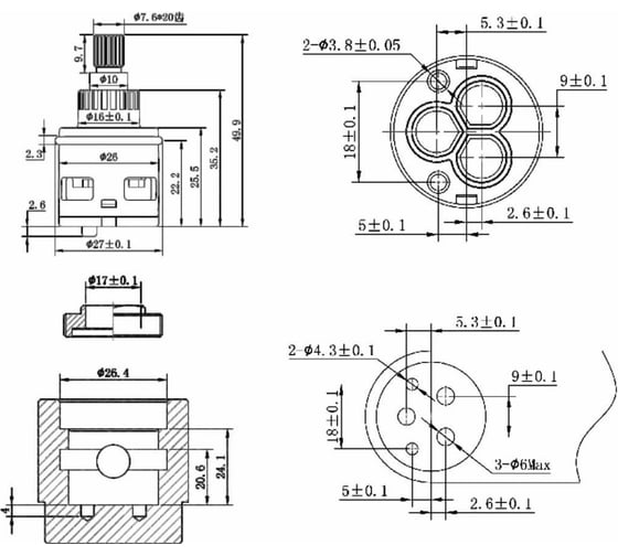 Картридж-дивертор для смесителя AV Engineering D26, тип F AVSSS-098