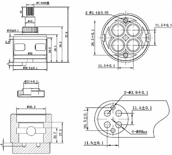 Картридж-дивертор для смесителя AV Engineering D35, тип F AVSSS-101