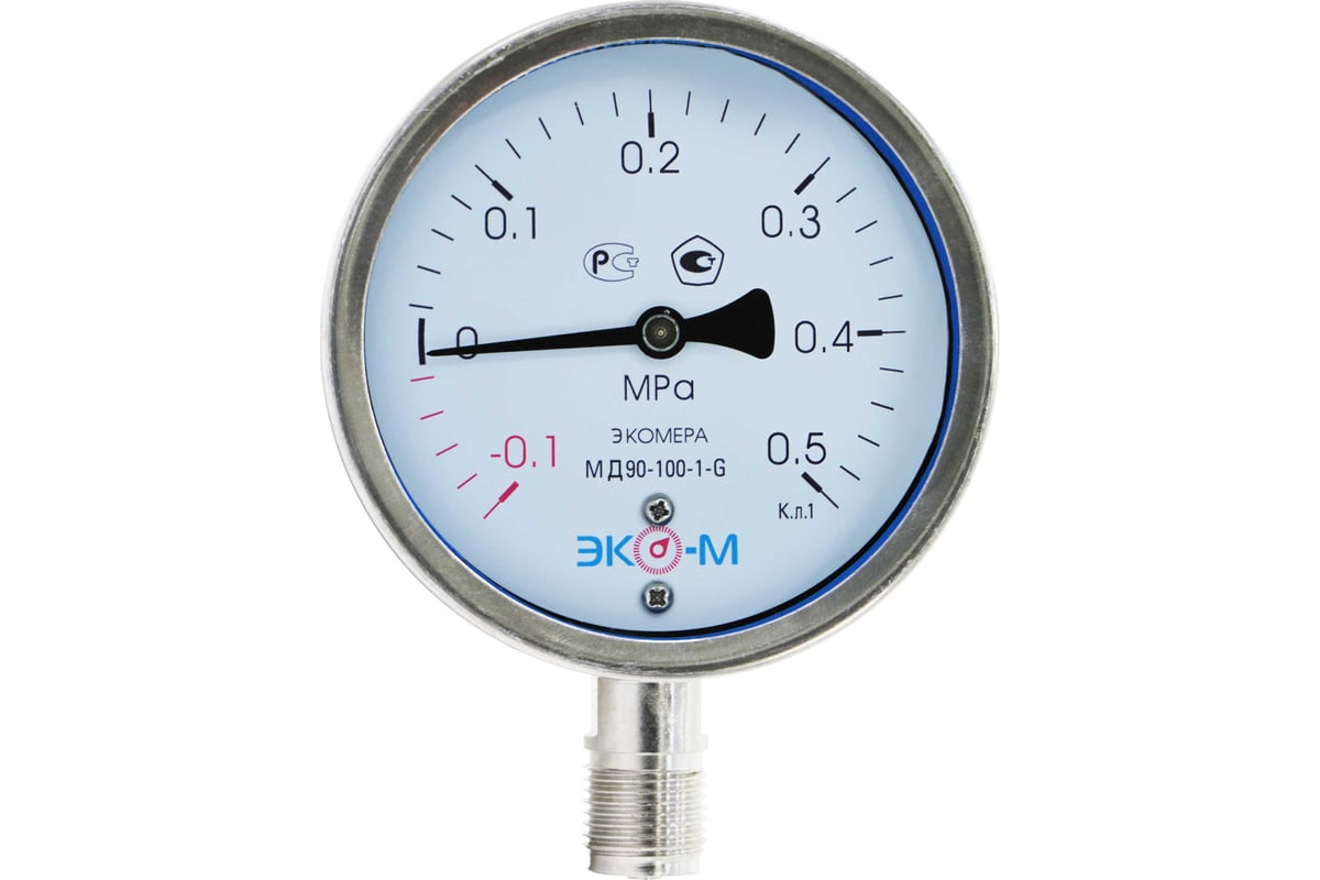 Манометр/вакуумметр экомера ЭКО-М мд90-100мм, -0,1...0,5 мпа, g1/2,  (гидрозаполненный) мд90-100мм,-G-(-0,1…0,5)МПа