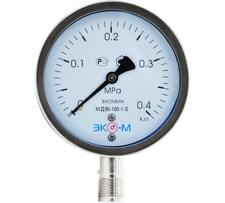 Манометр гидрозаполненный ЭКО-М МД90-100мм 0..0,4МПа G1/2 МД90-100-G-0,4МПа