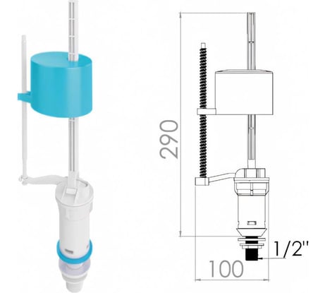 Поплавочный клапан нижней подачи воды AV Engineering 1/2, пл. резьба, AVE129705