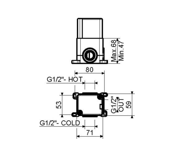 Внутренняя часть смесителя PLUMBERIA SELECTION IXO Box на 1 выход для душа INT9035