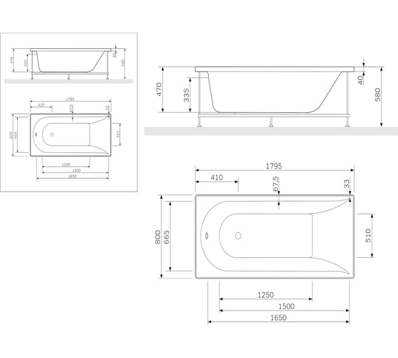 Каркас для ванны AM.PM Inspire 180х80 см W5AA-180-080W-R64
