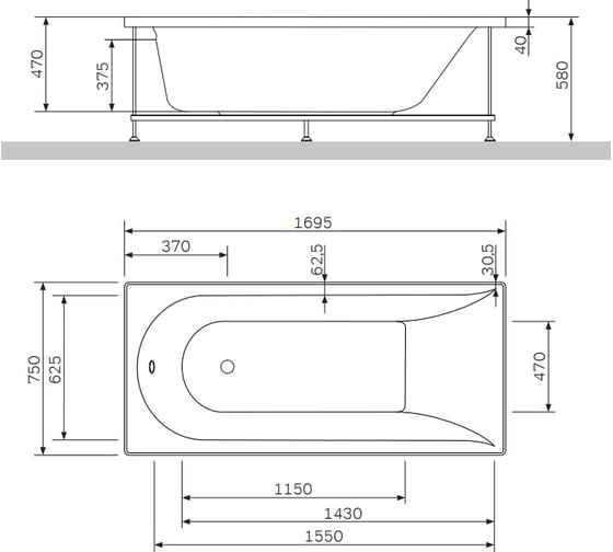 Боковая панель для ванны AM.PM Inspire 170х75 см W5AA-170-075W-S64