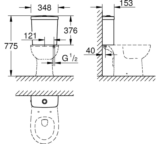 Внешний бачок GROHE Bau Ceramic наполнение снизу 39436000
