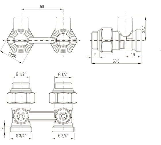Узел нижний запорный прямой GUARDO Purmo 1/2"x3/4" MTB 127