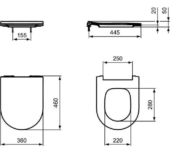 Сиденье и крышка Ideal Standard BLEND CURVE стандарт, тип SLIM SANDWICH, дюропласт, легкосъемное (шарниры Easy Take Off), с функцией плавного закрытия 00080147