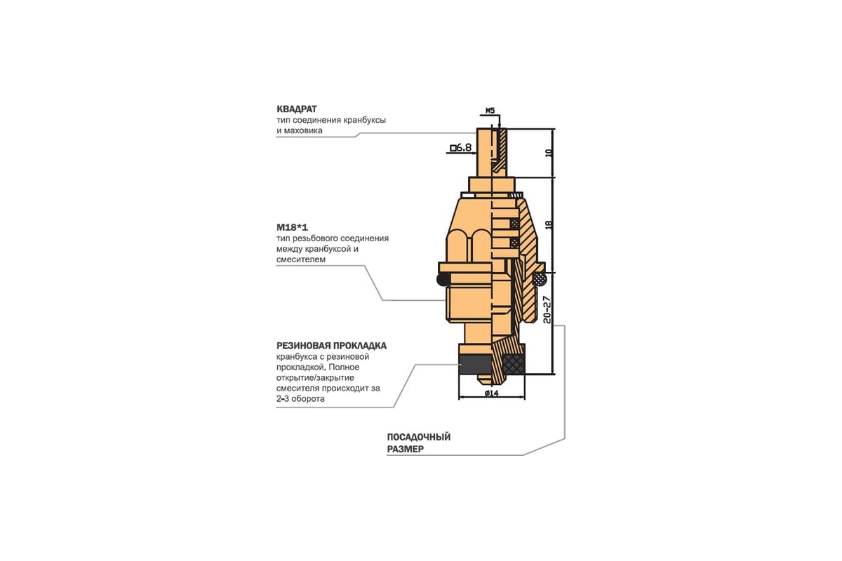 Кран-букса MELODIA резина отеч. короткая М18 квадрат 7мм пара 34165 в ...