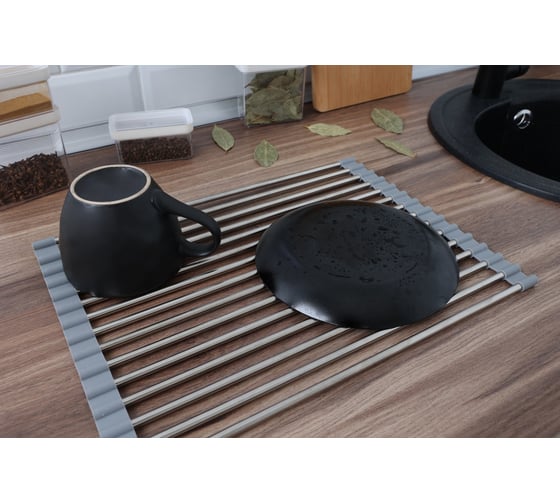 Коврик для сушки посуды (ролл-мат) Alcora гибкий 38x27 см Grey silicone 3046483G