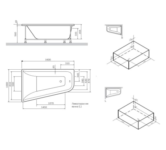 Фронтальная панель для ванны AM.PM spirit левосторонняя W72A-160L100W-P2