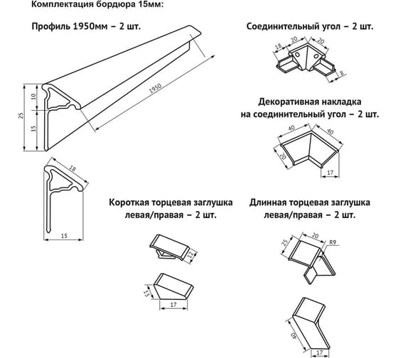 Бордюр для ванн и душевых поддонов Berges комплект, 1950/15мм х 2 051031