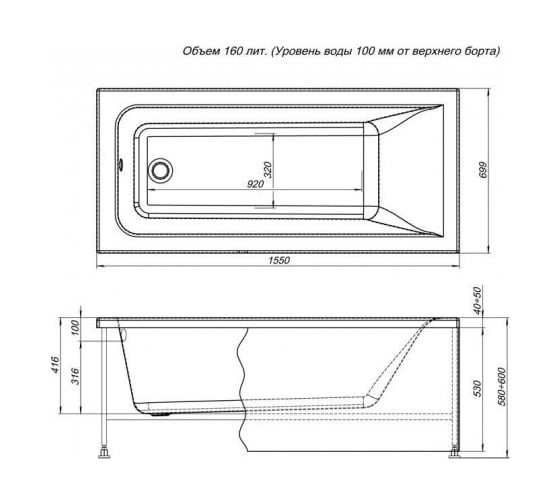 Фронтальная панель Aquanet BRIGHT 155 00239598