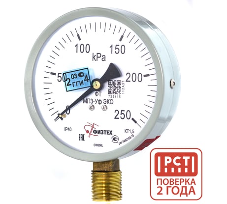 Манометр технический Физтех МП3-Уф исп ЭКО 0-250 кПа кт.1,5 d.100 IP40 G1/2 РШ 4687205178527
