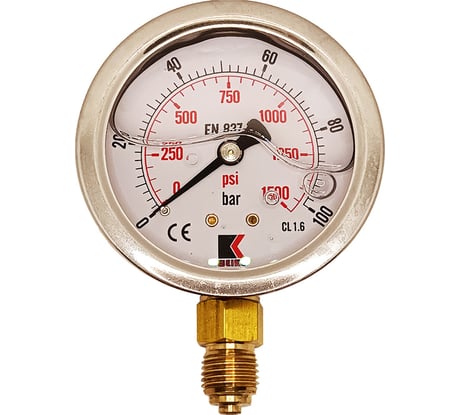 Манометр гидравлический виброустойчивый АРКАИМ WKP1007 на 100 бар, 63 мм, G 1/4" радиальный, глицериновый WKP1007R100D63G14