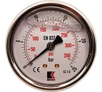 Манометр гидравлический виброустойчивый АРКАИМ WKP1007 на 25 бар, 63 мм, G 1/4" осевой, глицериновый WKP1007O25D63G14