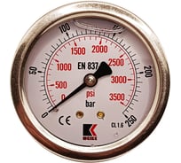 Манометр гидравлический виброустойчивый АРКАИМ WKP1007 на 250 бар, 63 мм, G 1/4" осевой, глицериновый WKP1007O250D63G14