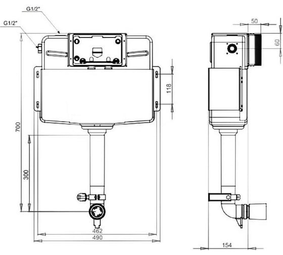 Бачок скрытого монтажа для приставного унитаза Maretti без клавиши AC11PR4912