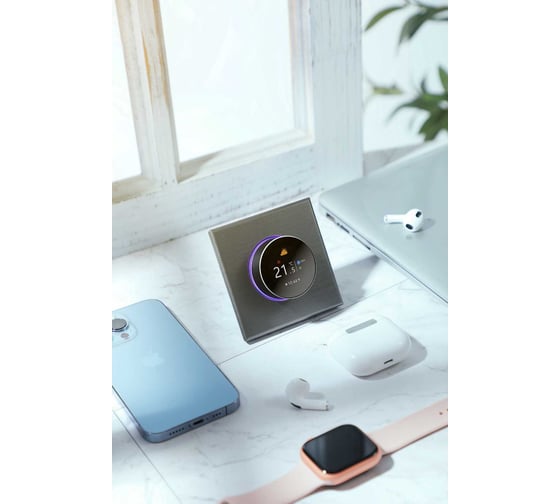 Умный термостат для электрического теплого пола UMNOO с zigbee модулем, с круглой интеллектуальной ручкой, серия 7000, серебристый BHT-7000GBLZB-Silver trz0006