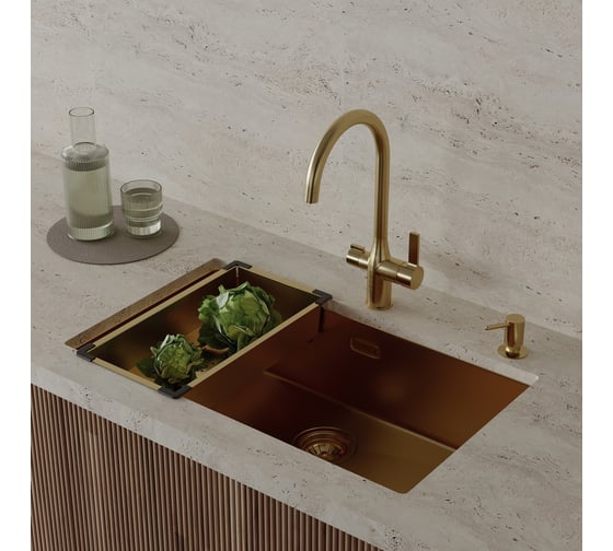 Коландер IDDIS Kitchen Line нержавеющая сталь, матовое золото, 426x231 мм KOL23MGi59