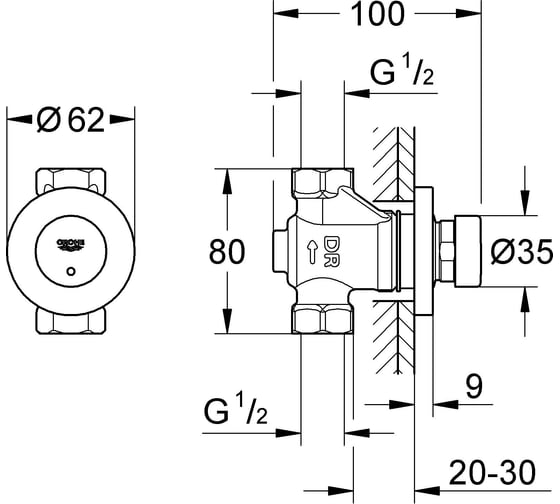 Автоматический проходной вентиль Grohe Euroeco Cosmopolitan T 36268000