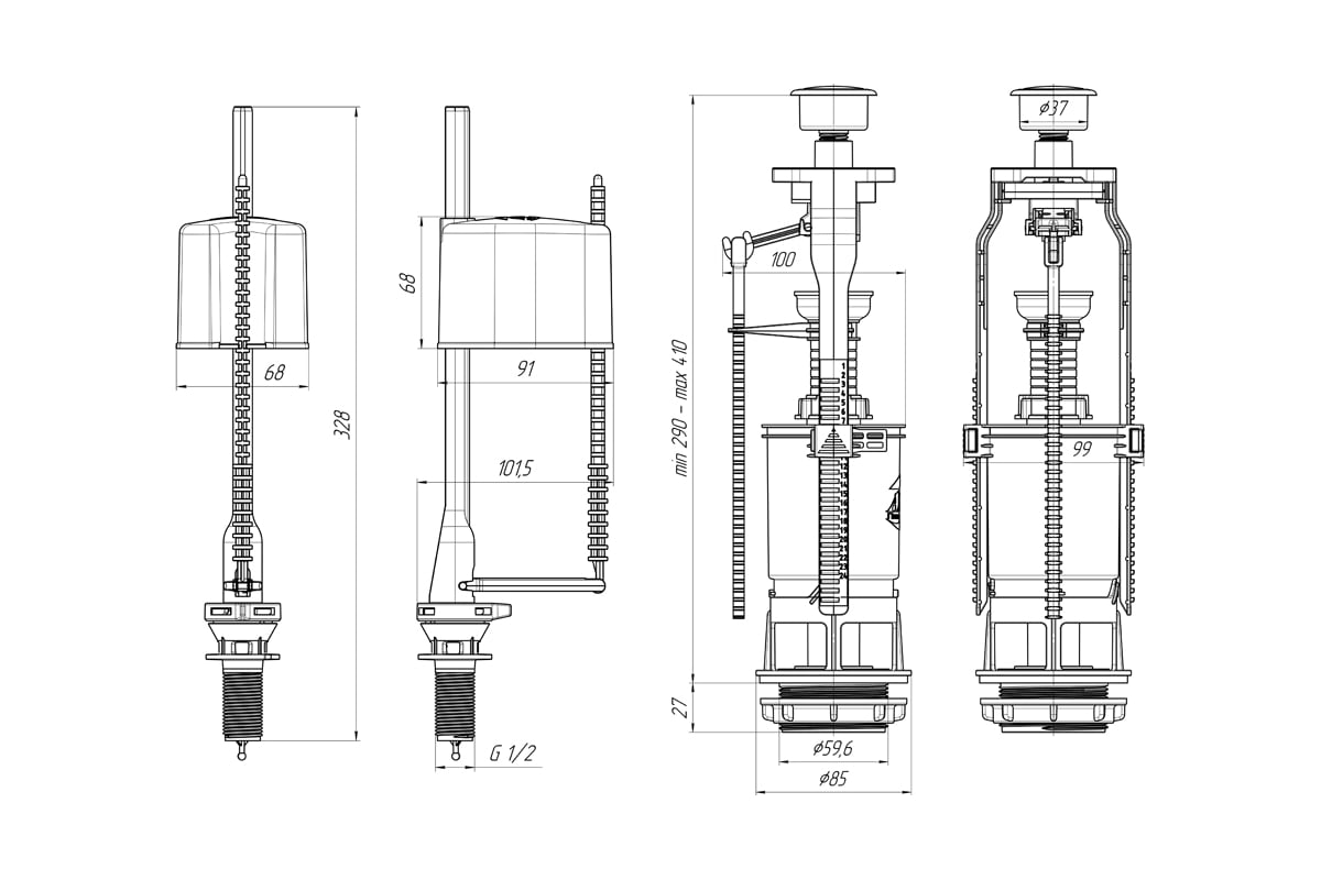 Арматура для бачка АНИ Пласт набор: нижняя подводка, белая кнопка, 1 ...