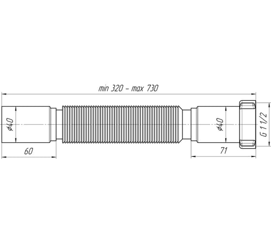 Гофра АНИ Пласт с гайкой, 1 1/2x40, 320-730 мм K104 025-0641